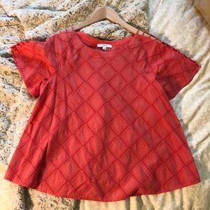 Madewell orange/red embroidered top